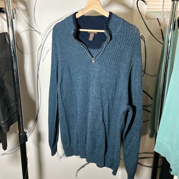 Dockers Men’s Quarter Zip Blue Sweater with Fleece Lined Inner Collar XXL - Picture 1 of 6